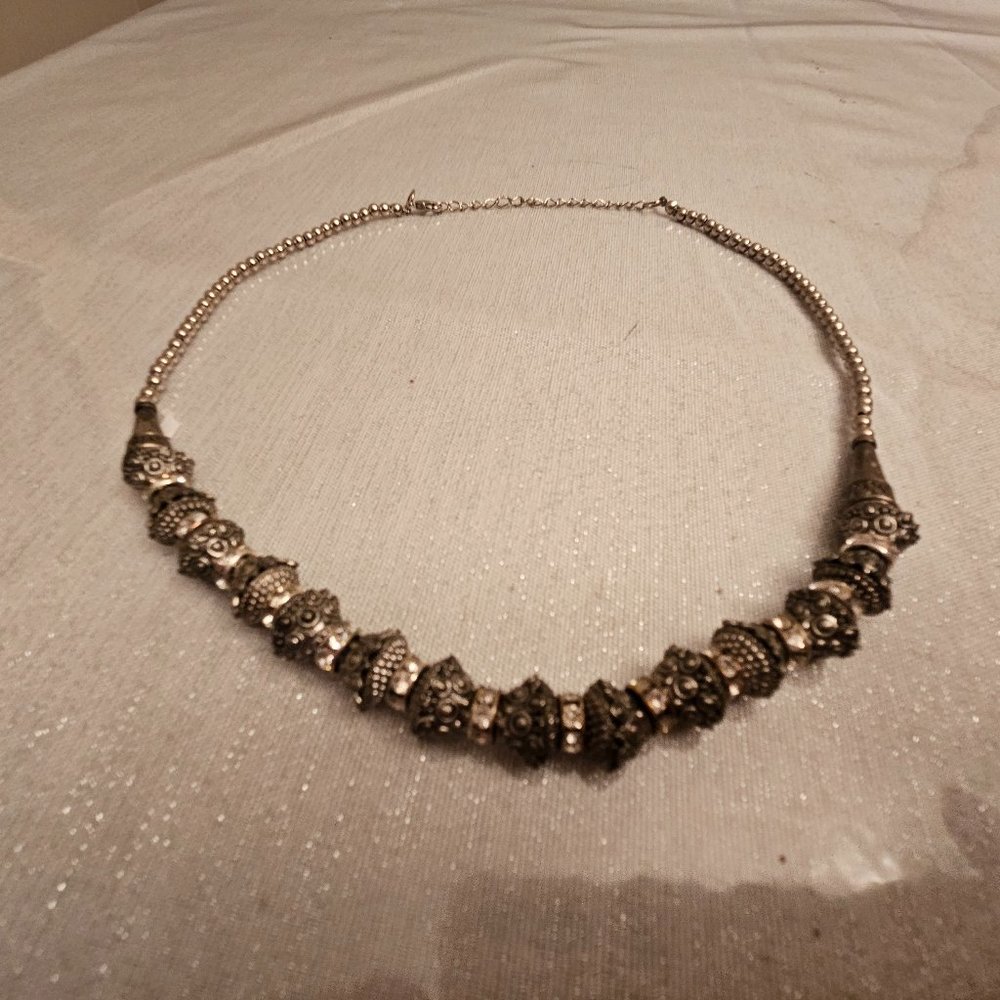 Silver Beaded Statement Necklace - image 1